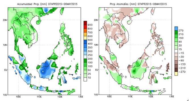 4月7日至5月6日泰国降雨量与降雨偏差