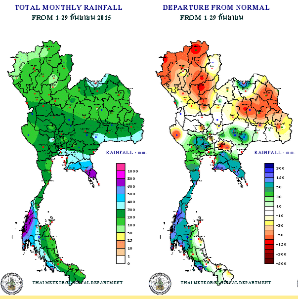 泰国九月份的降雨分布图泰国气象局对9月,10月和11月的降雨预测版权